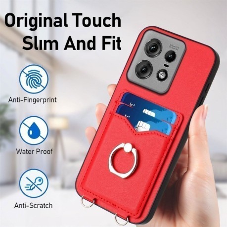 Протиударний чохол R20 Ring Card Holder для Motorola Edge 50 Pro 5G - червоний