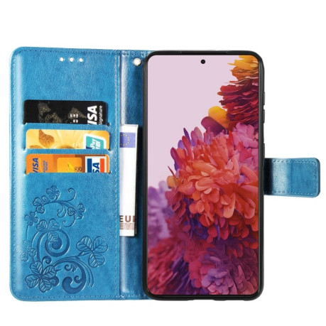 Чехол-книжка Four-leaf Clasp Embossed Buckle на Samsung Galaxy S21 Ultra - синий