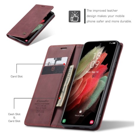 Чохол-книжка CaseMe-013 Multifunctional на Samsung Galaxy S21 Ultra - винно-червоний