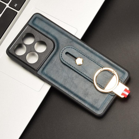 Противоударный чехол Wristband Leather Back для Motorola Edge 60 Fusion - синий