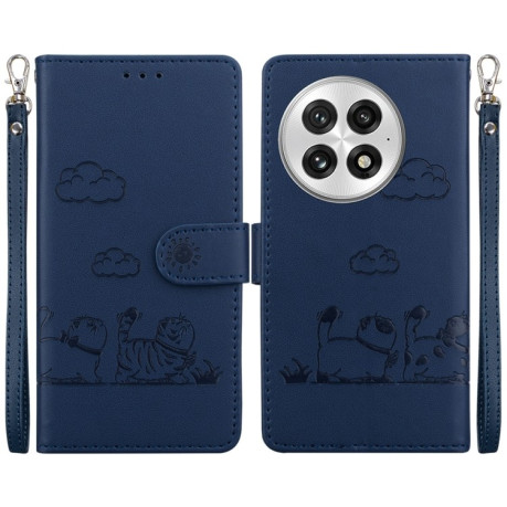 Чехол-книжка Cute Cats RFID Leather для OnePlus 13 - синий