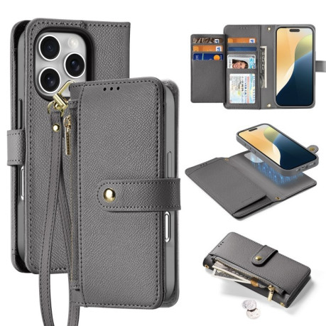 Чехол-книжка DUX DUCIS Lawa Series 2 in 1 Wallet Zipper Detachable MagSafe на iPhone 16 Pro Max - серый