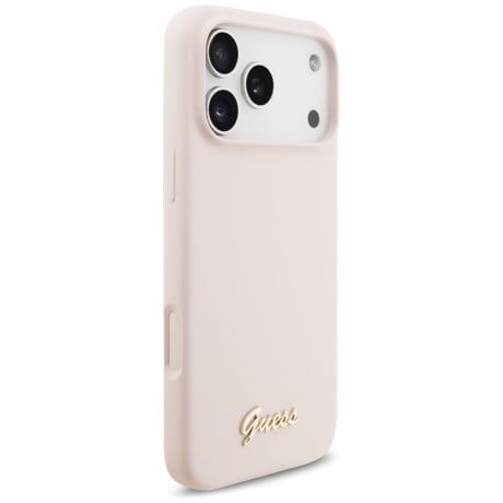 Оригинальный силиконовый чехол Guess Silicone Script Metal Logo с MagSafe на iPhone 17 Pro Max - Pink
