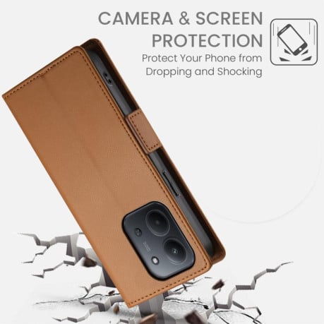 Чохол-книжка Side Buckle Magnetic Frosted Leather на Xiaomi Redmi 15C 5G / 4G EU 173mm / Poco C85 5G - коричневий