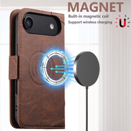 Чехол-книжка SUTENI J07 Multifunctional с Magsafe  и магнитным хлястиком на iPhone Air - коричневый