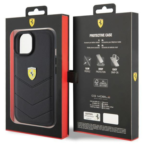 Оригинальный чехол Ferrari Quilted Metal Logo для iPhone 15 - black