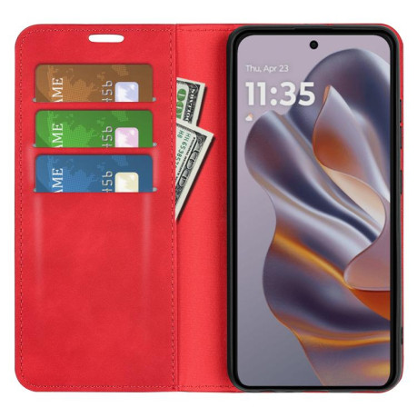 Чехол-книжка Retro Skin Feel Business Magnetic на Motorola Moto Edge 50 Neo 5G - красный