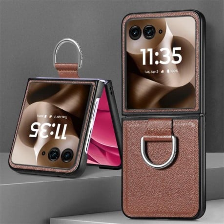 Противоударный чехол Litchi Texture на Motorola Razr 60 Ultra - коричневый