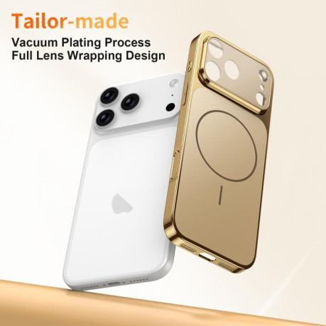 Чехол Corning Glass Plating Large Window MagSafe со стеклом Corning и MagSafe для iPhone 16 Pro Max — золотой