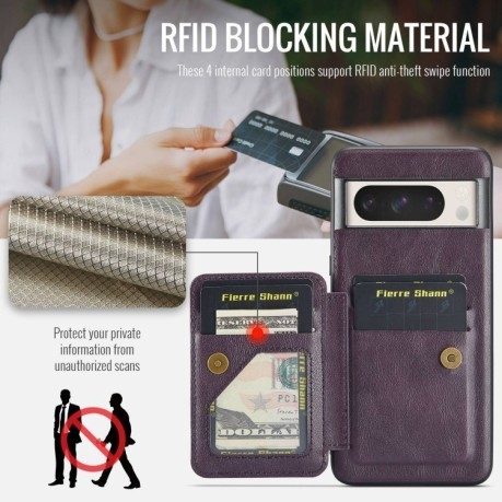 Чехол Fierre Shann Oil Wax Cow Leather Card Holder на Google Pixel 8a - фиолетовый