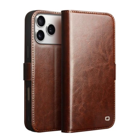 Чехол-книжка QIALINO Classic 103 Buckle с натуральной кожи на iPhone 17 Pro - коричневый