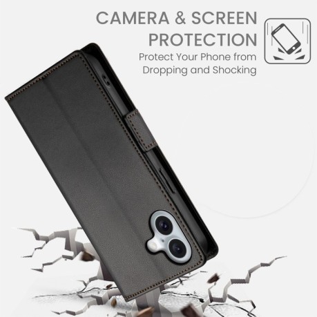 Чохол-книжка Side Buckle Magnetic Frosted Leather для iPhone 16 - чорний