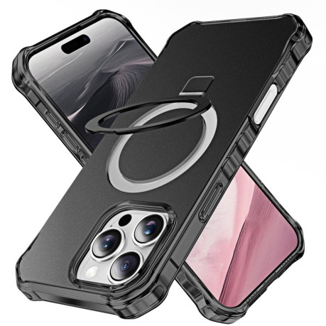 Противоударный чехол Solid Color Wave MagSafe Holder для iPhone 16 Pro - черный