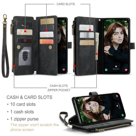 Кожаный чехол-кошелек CaseMe-C30 для Samsung Galaxy S23 FE - черный