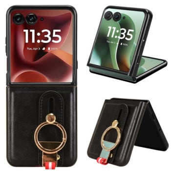 Протиударний чохол Wristband Leather Back для Motorola Razr 60 Ultra - чорний