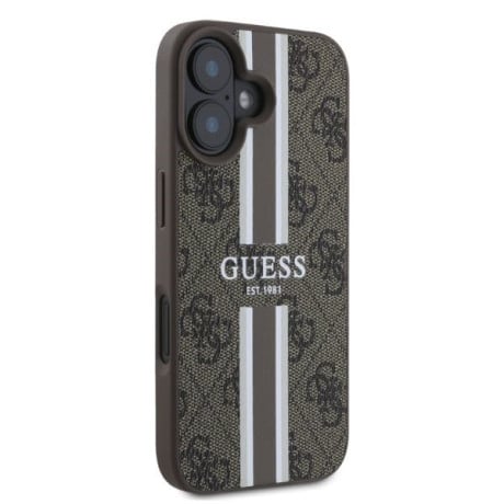 Оригинальный чехол Guess 4G Printed Stripes MagSafe для iPhone 16 - Brown