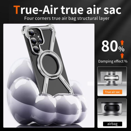 Протиударний чохол Titanium Alloy MagSafe Magnetic Airbag Shockproof для Samsung Galaxy S25 Ultra 5G - сріблястий