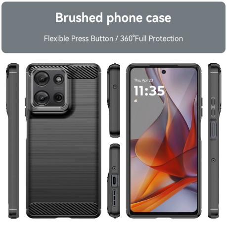 Противоударный чехол Brushed Texture Carbon Fiber на Motorola Moto G75 5G - черный