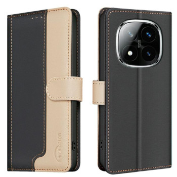 Чехол-книжка Color Matching RFID Anti-theft Leather для Xiaomi Redmi Note 14 Pro 4G - черный