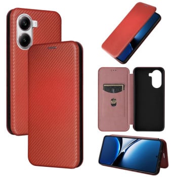 Чехол-книжка Carbon Fiber Texture на Xiaomi Poco X7 Pro / Xiaomi Redmi Turbo 4 - коричневый