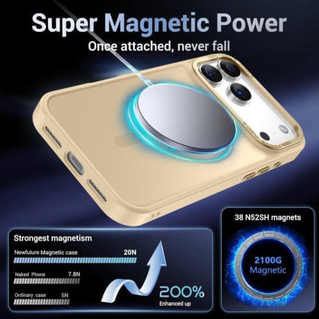 Чохол Xdcase з металевою рамкою камери та функцією MagSafe для iPhone 17 Pro — золотий