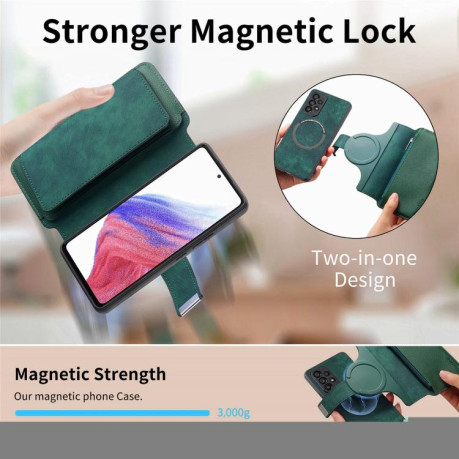 Чехол-книжка CaseNeo MagSafe RFID Anti-theft Zipper Wallet Retro Leather для Realme GT 7 Pro - зеленый