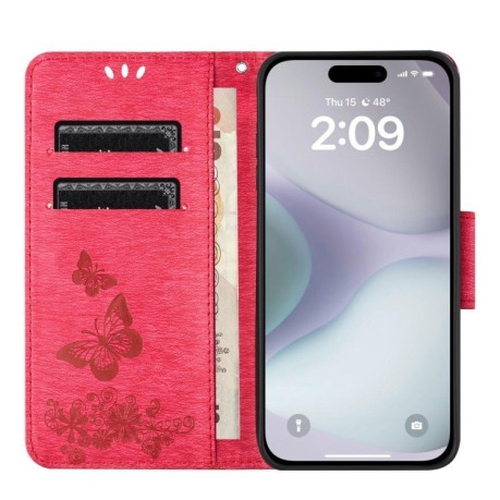 Чохол-книжка Embossed Butterfly для iPhone 16 Plus – червоний