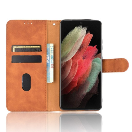 Чехол-книжка Solid Color Skin Feel на Samsung Galaxy S21 Ultra - коричневый