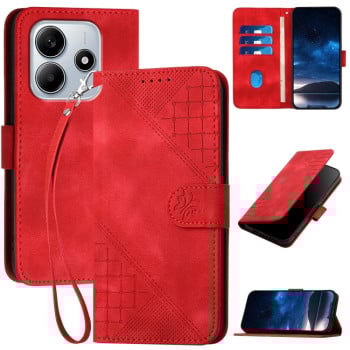 Чехол-книжка Grid Butterfly Embossed Pattern Flip Leather для Xiaomi Redmi Note 14 5G/Poco M7 Pro 5G - красный