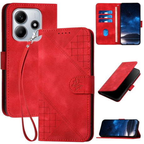 Чохол-книжка Grid Butterfly Embossed Pattern Flip Leather для Xiaomi Redmi Note 14 5G/Poco M7 Pro 5G - червоний