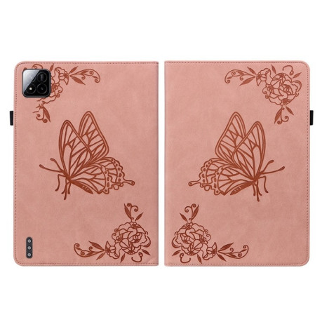 Чехол-книжка Butterfly Flower Embossed Leather на Xiaomi Pad 7 / Pad 7 Pro - розовое золото