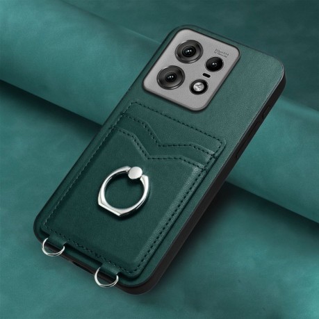 Протиударний чохол R20 Ring Card Holder для Motorola Edge 50 Pro 5G - зелений