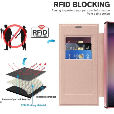 Чехол-книжка Shield MagSafe RFID Anti-theft Leather для Samsung Galaxy S25 Ultra 5G - розовый