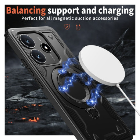 Противоударный чехол MagSafe Holder Armor PC Hybrid для Xiaomi Redmi Note 14 5G/Poco M7 Pro 5G - черный