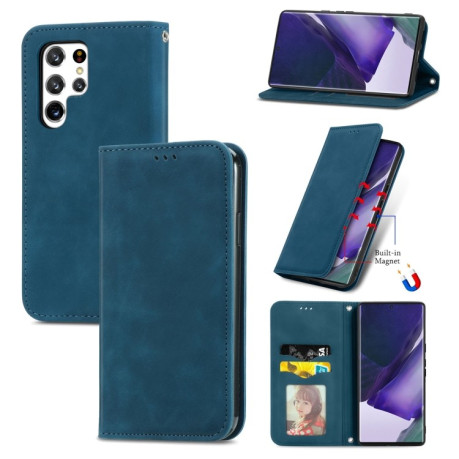 Чехол-книжка Retro Skin Feel Business Magnetic на Samsung Galaxy S22 Ultra 5G - синий