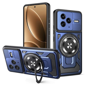 Ударозахисний чохол Transparent MagSafe Magnetic Rotating Ring Holder для Xiaomi Redmi K80 / Poco F7 Pro — синій