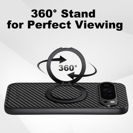Карбоновий чохол Suteni G3 Carbon Fiber підставка 360 з MagSafe на Google Pixel 10 Pro XL - чорний
