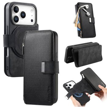 Чохол-книжка CaseNeo MagSafe RFID Anti-theft Zipper Wallet Retro Leather на iPhone 18 Pro Max / 17 Pro Max — чорний