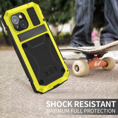 Протиударний металевий чохол R-JUST Dustproof на iPhone 15 Plus - жовтий