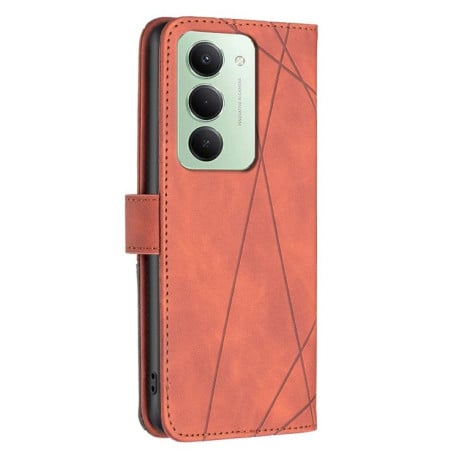 Чехол-книжка с фактурой Rhombus и магнитным хлястиком на Xiaomi Redmi 15 5G Global / 15 4G SEA 169.5mm - коричневый