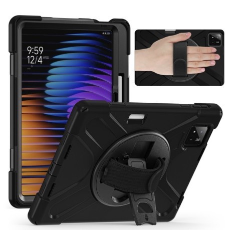 Чехол Rotatable Holder Silicone Hybrid PC для Xiaomi Pad 7 / 7 Pro - черный