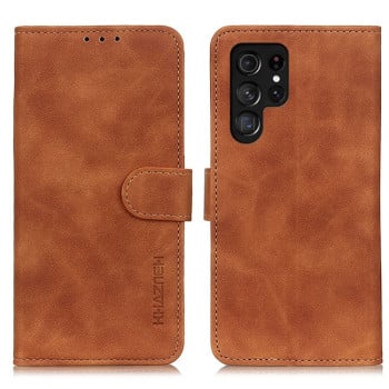 Чохол-книжка KHAZNEH з матовою фактурою Cowhide та магнітним хлястиком на Samsung Galaxy S25 Ultra 5G - коричневий