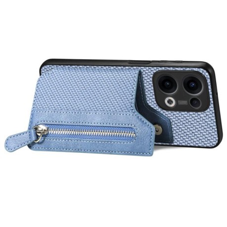 Противоударный чехол Carbon Fiber Horizontal Flip Zipper Wallet для OPPO Reno13 5G - синий