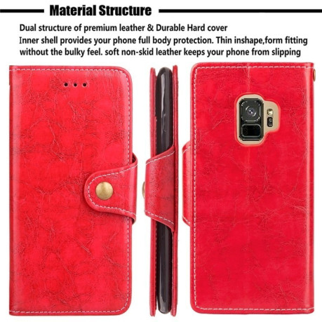 Кожаный чехол-книжка на Samsung Galaxy S9/G960 Retro Crazy Horse Texture Wax со слотом для кредитных карт красный