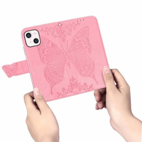 Чехол-книжка Butterfly Love Flower Embossed на iPhone 14/13 - розовый