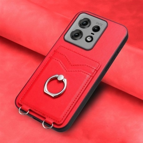 Протиударний чохол R20 Ring Card Holder для Motorola Edge 50 Pro 5G - червоний