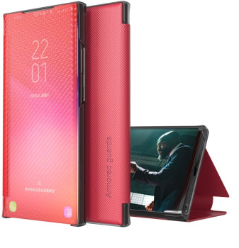 Чехол-книжка Carbon Fiber Texture View Time для Samsung Galaxy A51 - красный
