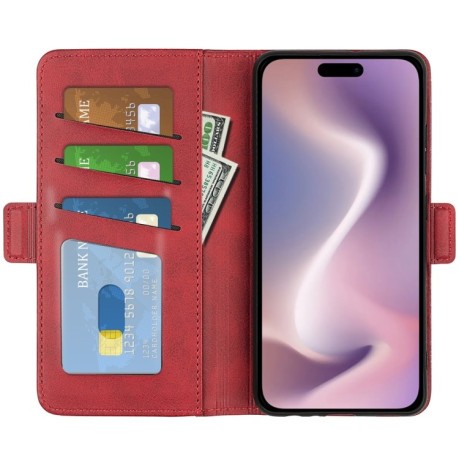 Чехол-книжка Dual-side Magnetic Buckle для iPhone 16 - красный