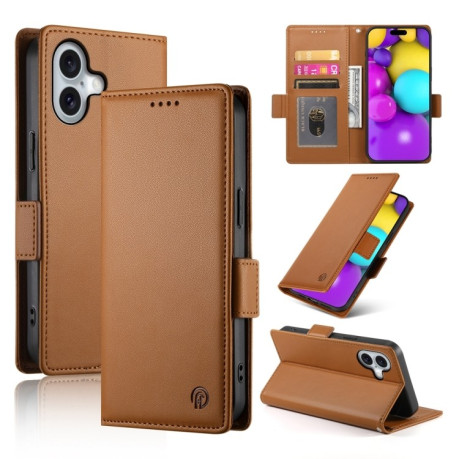 Чехол-книжка Side Buckle Magnetic Frosted Leather для iPhone 16 - коричневый