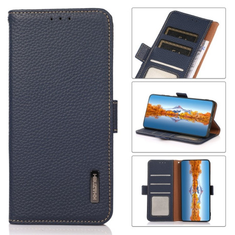 Кожаный чехол-книжка KHAZNEH Genuine Leather RFID для Xiaomi Redmi Note 12 Pro 5G/Poco X5 Pro - синий